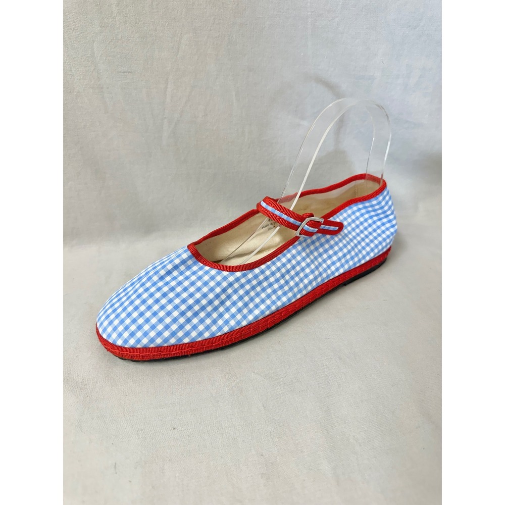 Via I Lilly Sisto Florence Mary Jane Cotton Gingham Blue Red Flats Euro 40 Italy